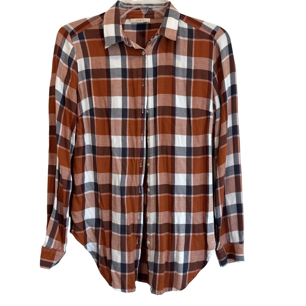 Loft Brown Plaid Long Sleeve Shirt Top Size XS Country Western Cowboy Rustic